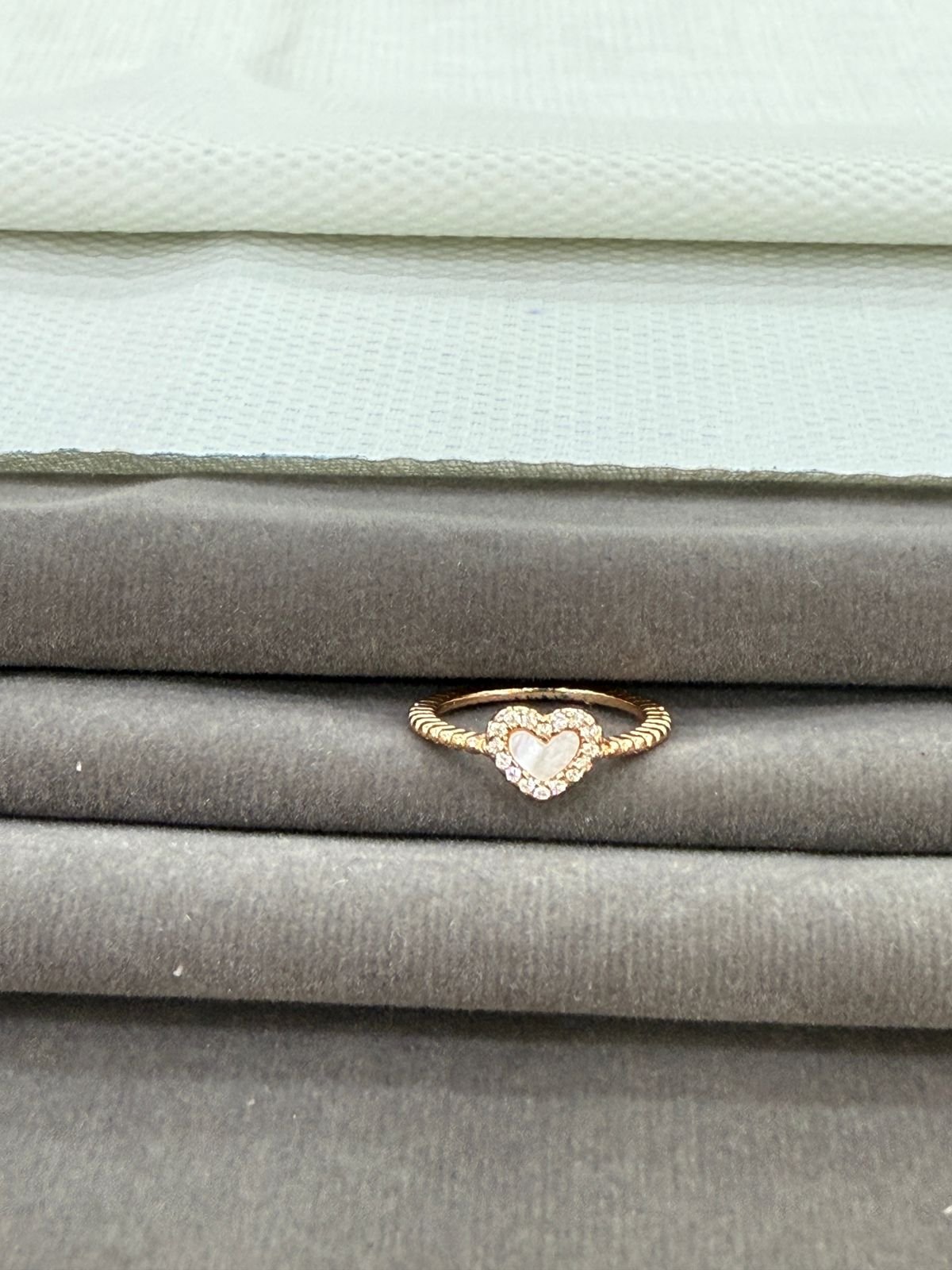 92.5 Silver Rose Gold White Enamel Heart  Ring